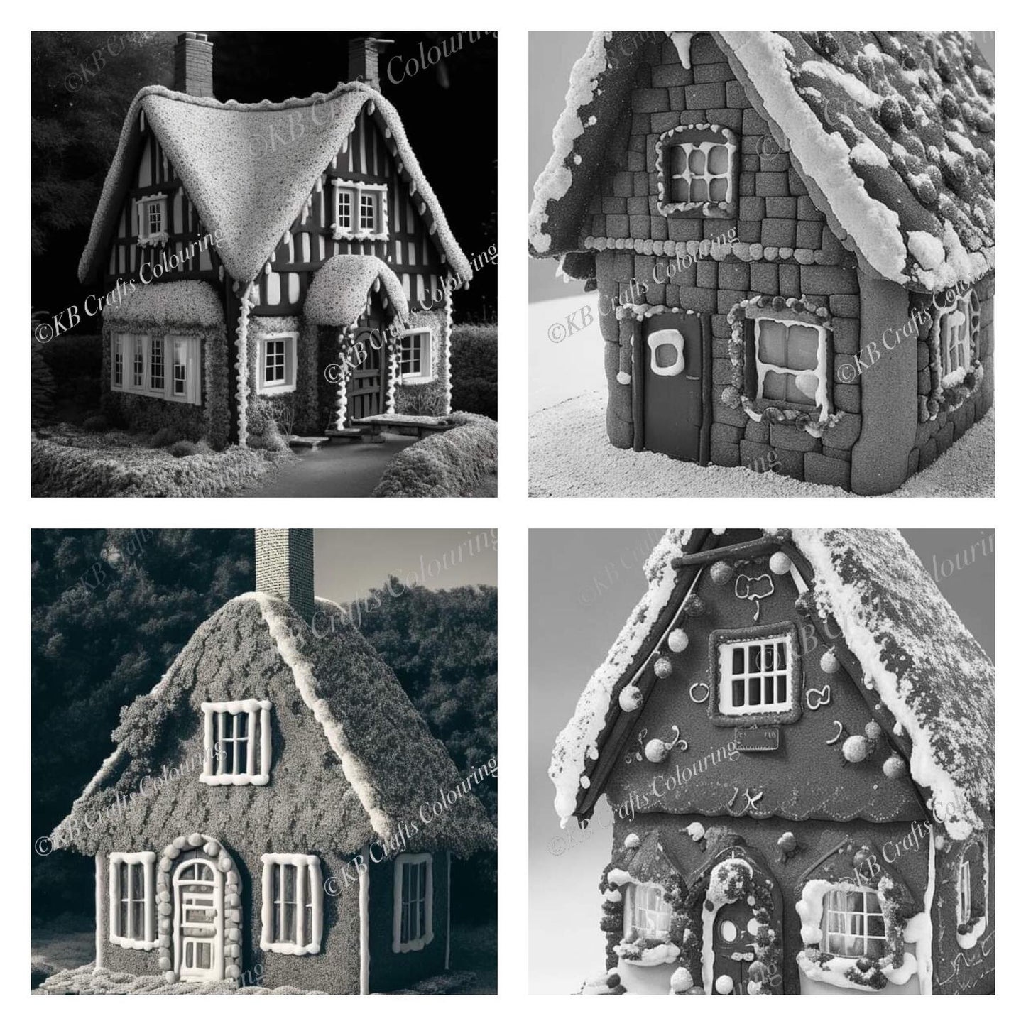 Sweet Cottages, Light and Dark Greyscale AI versions.