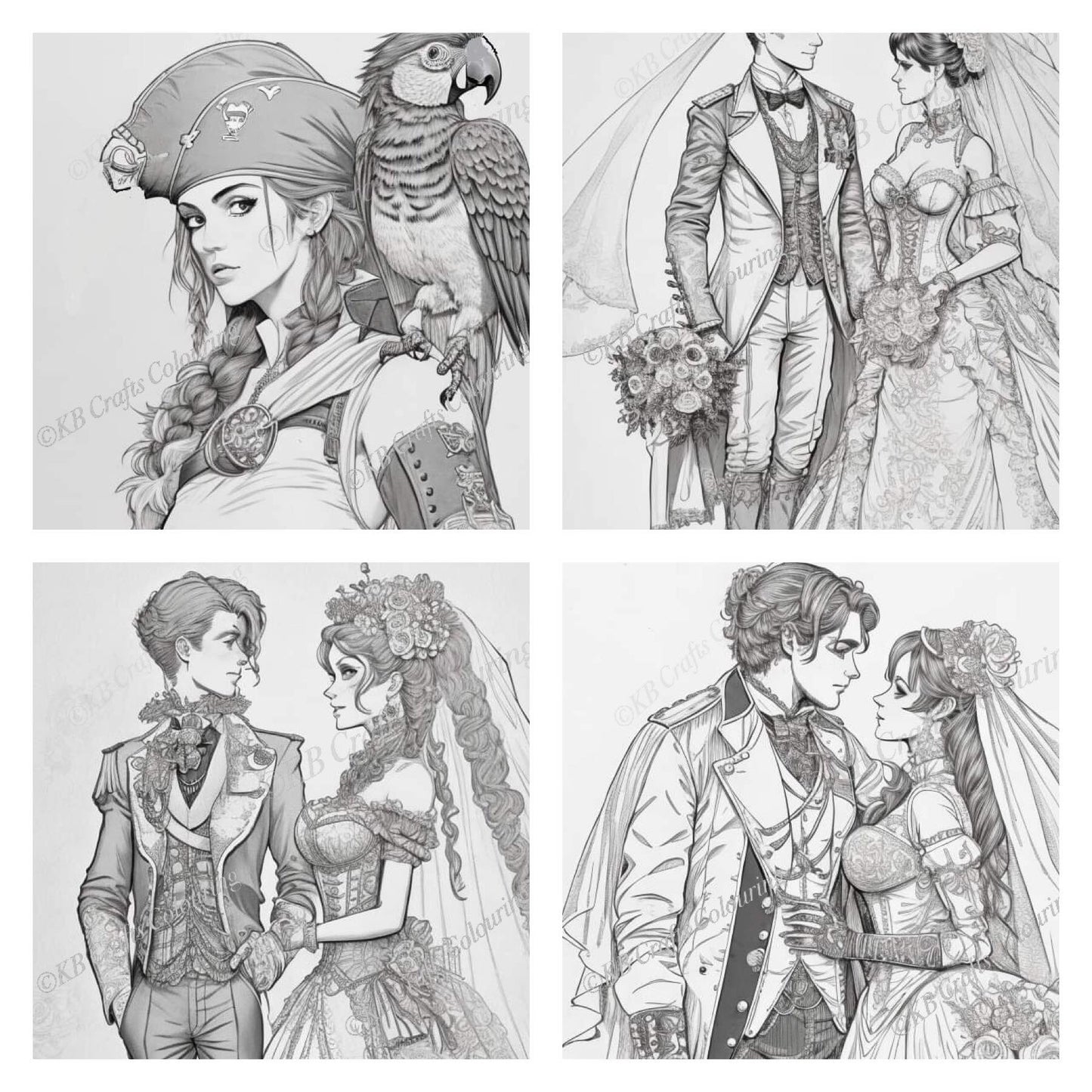 Steampunk Pirates and Bridal AI Images for Colouring.