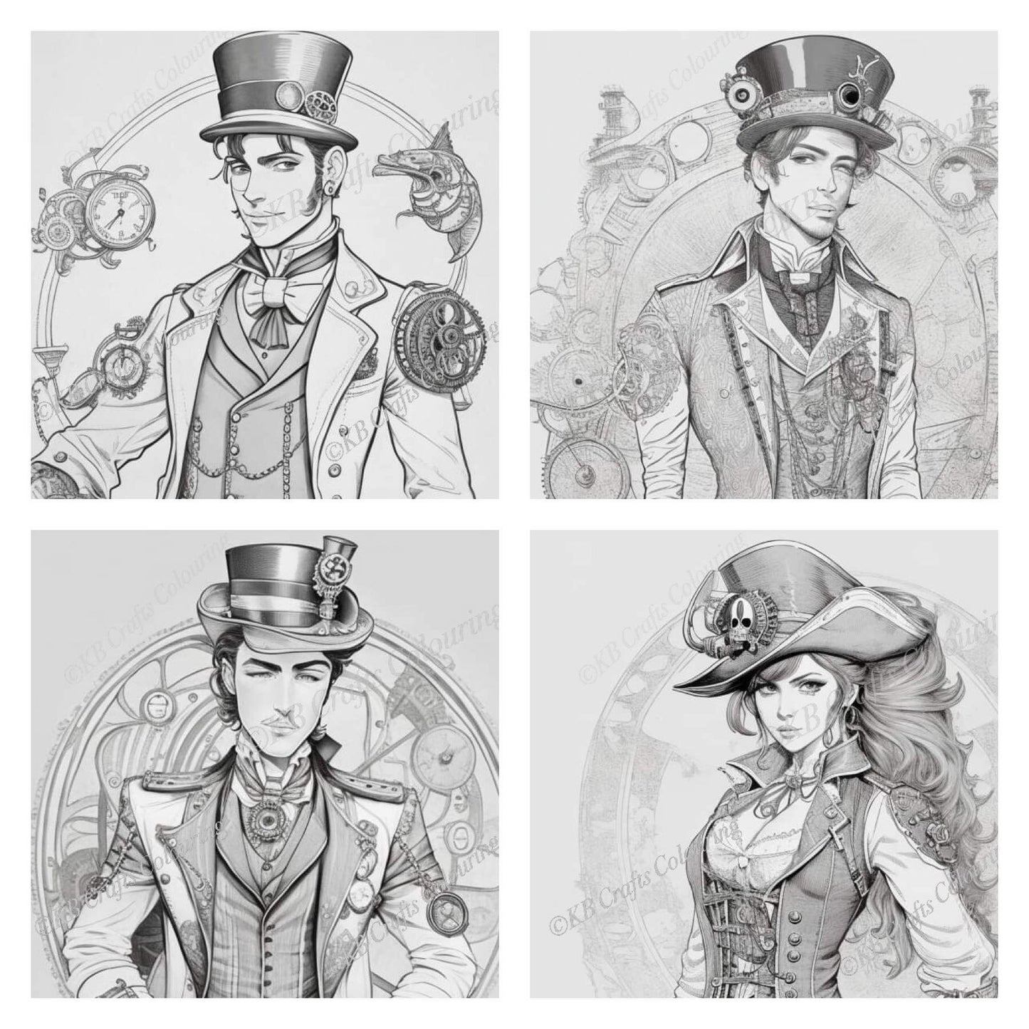 Steampunk Pirates and Bridal AI Images for Colouring.
