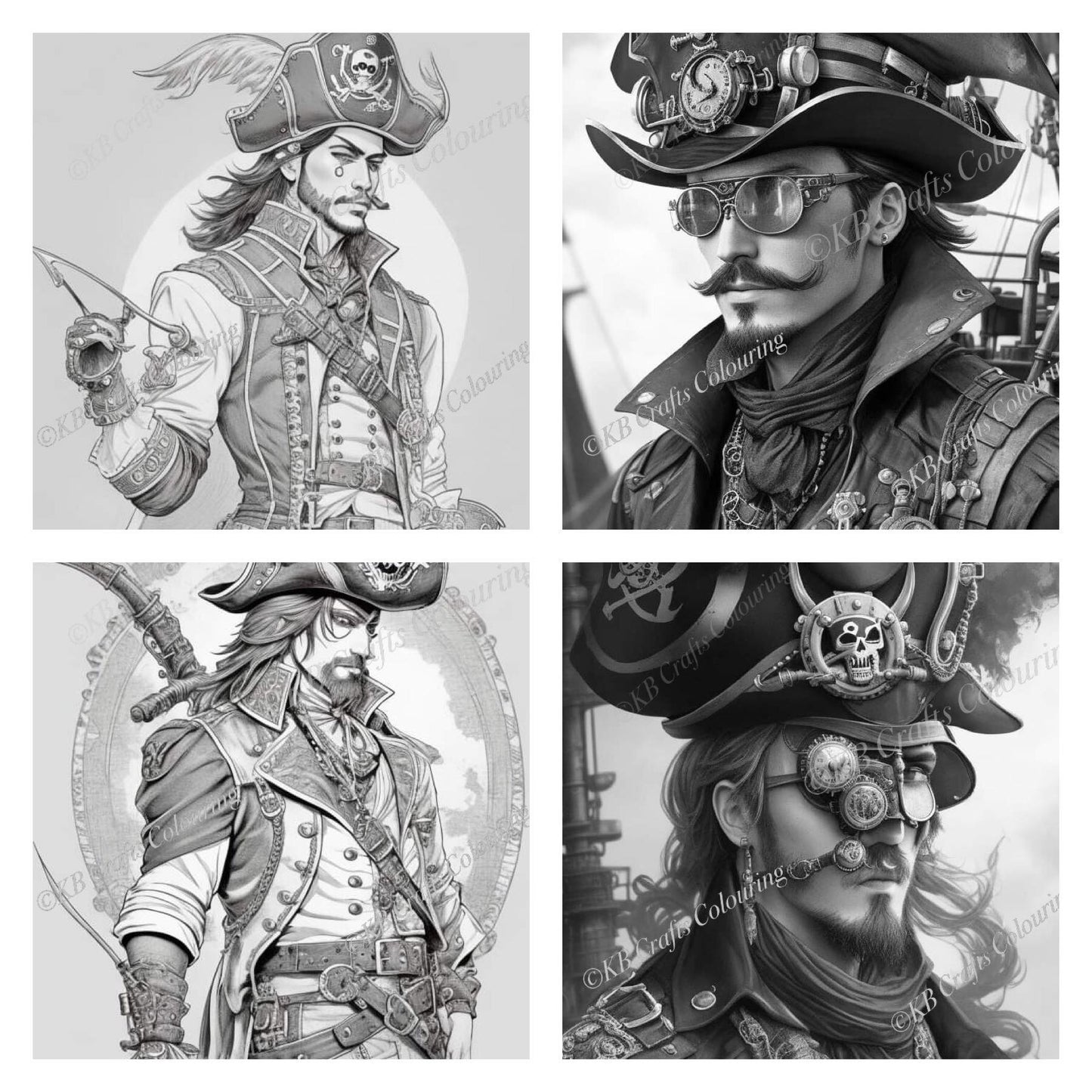 Steampunk Pirates and Bridal AI Images for Colouring.
