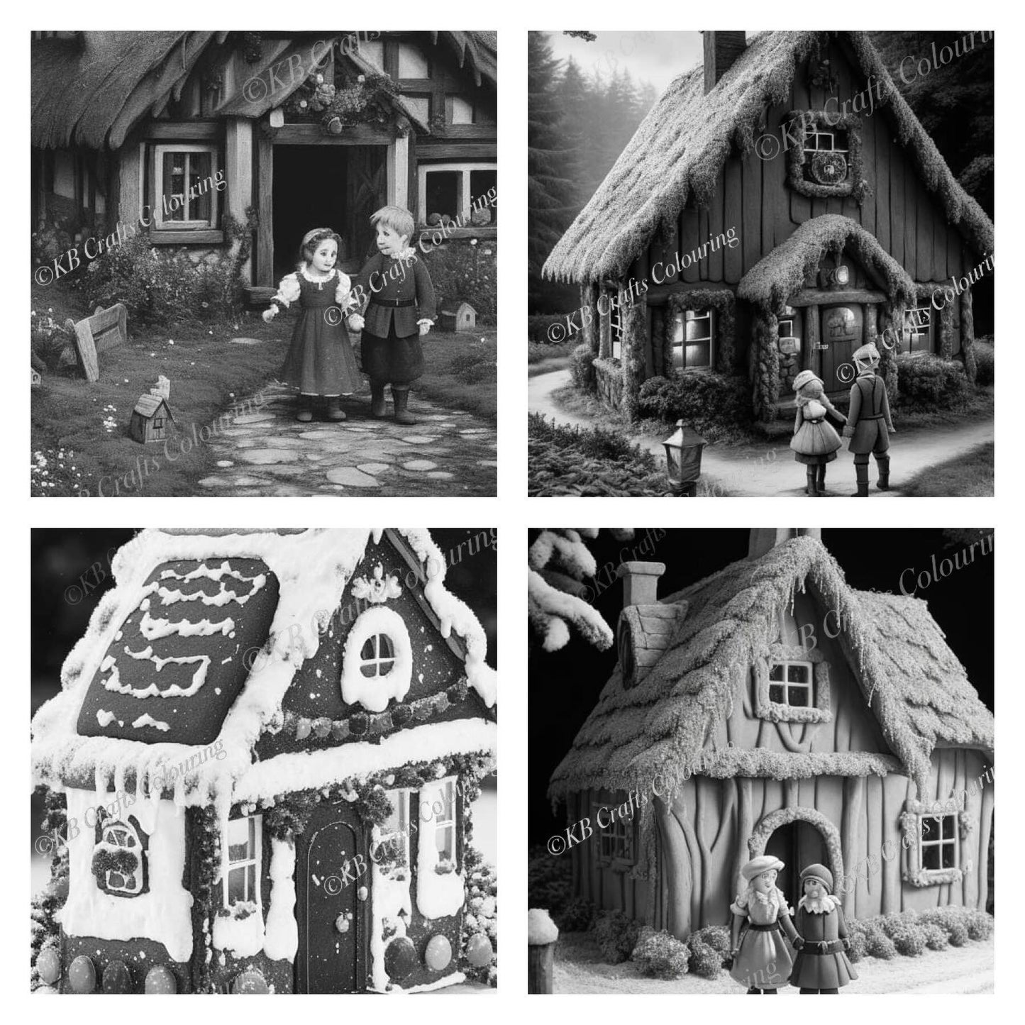 Sweet Cottages, Light and Dark Greyscale AI versions.