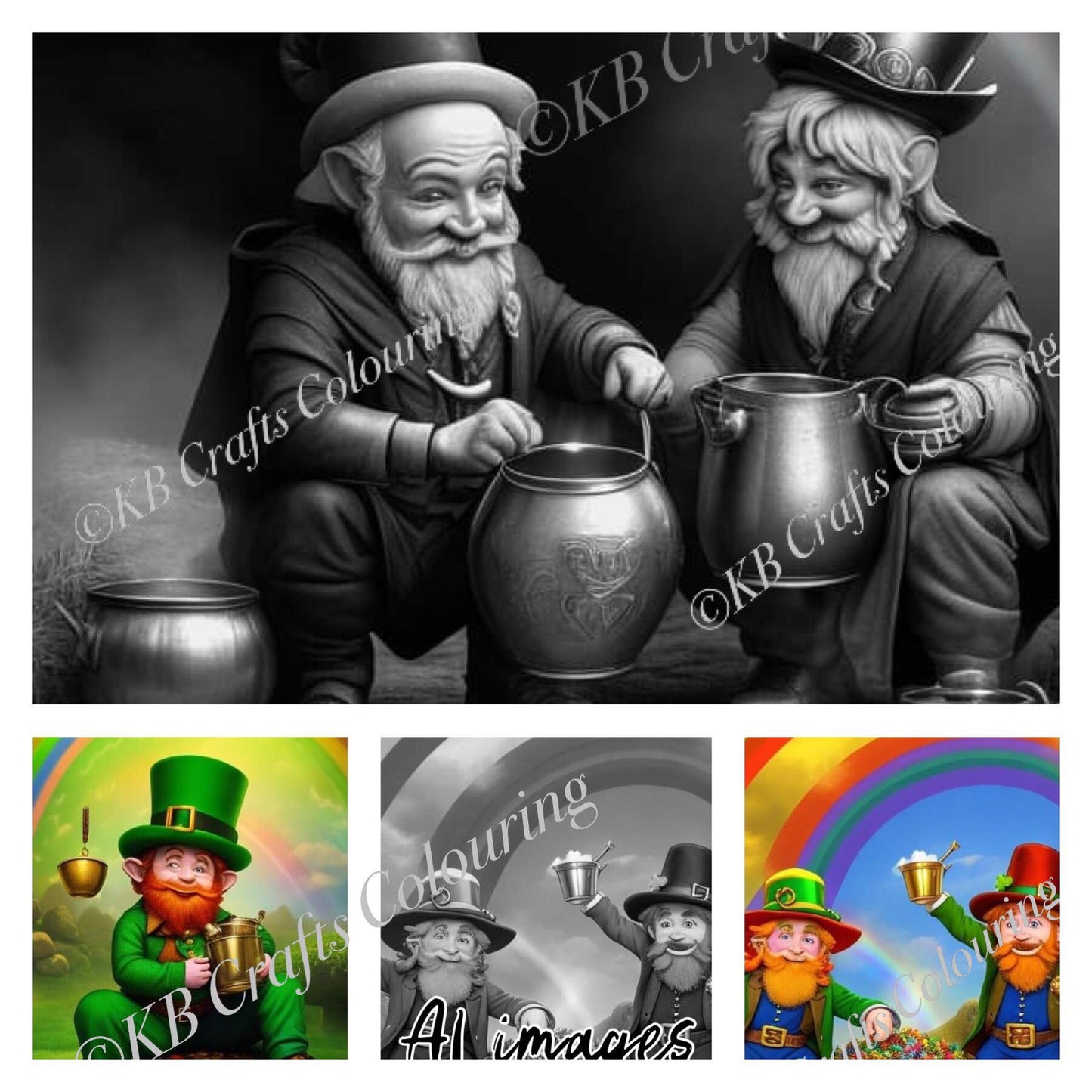 Little Green Men (AKA Leprechauns) AI Colouring Images