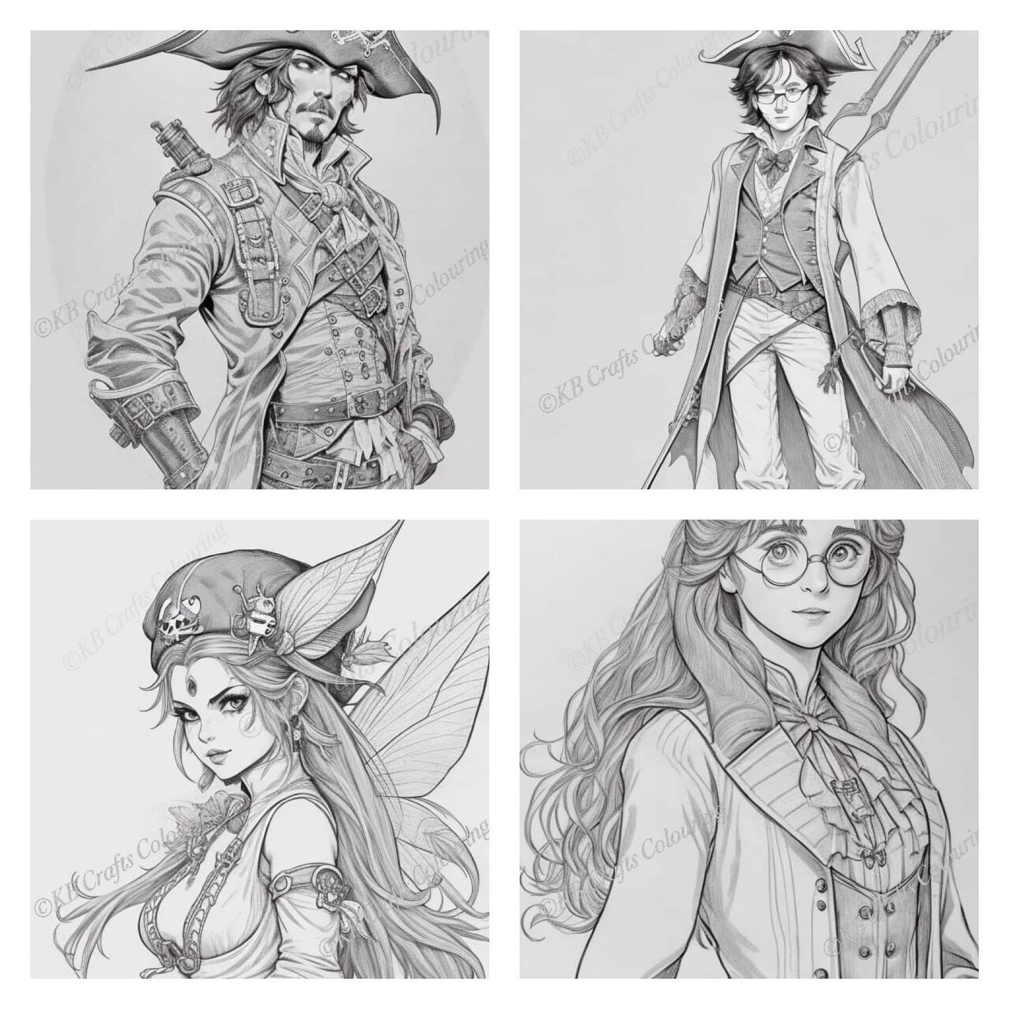 Steampunk Pirates and Bridal AI Images for Colouring.