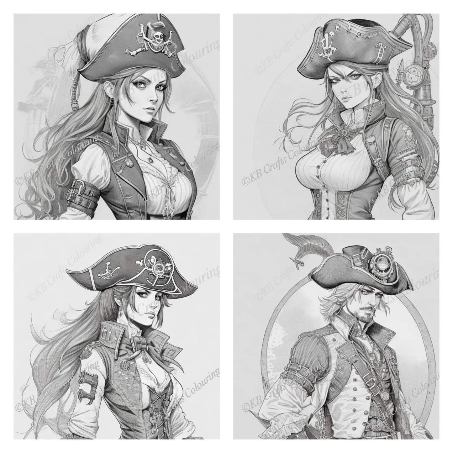 Steampunk Pirates and Bridal AI Images for Colouring.