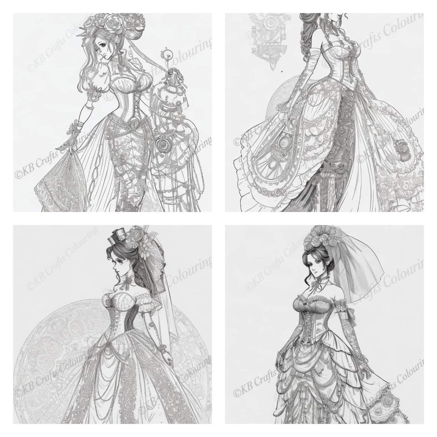 Steampunk Pirates and Bridal AI Images for Colouring.