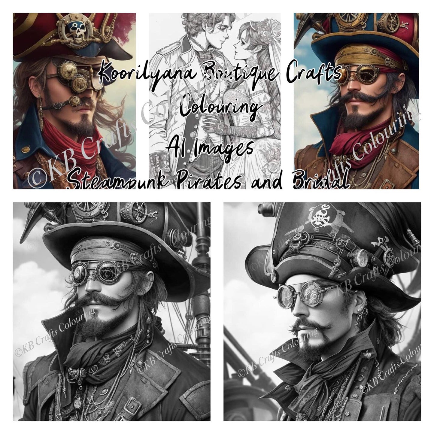 Steampunk Pirates and Bridal AI Images for Colouring.